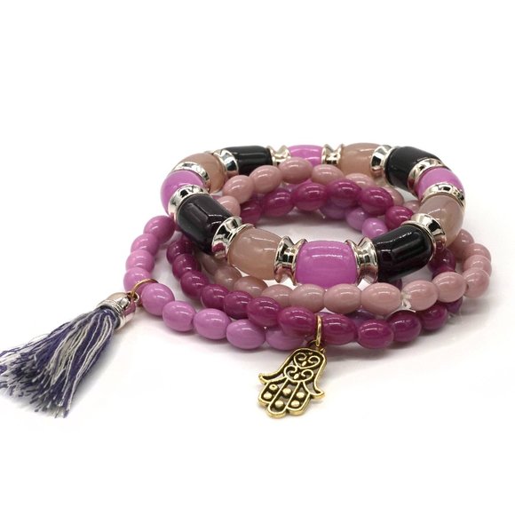 Bracelet with 4 stands and charm plus tassel. OS - Picture 1 of 3